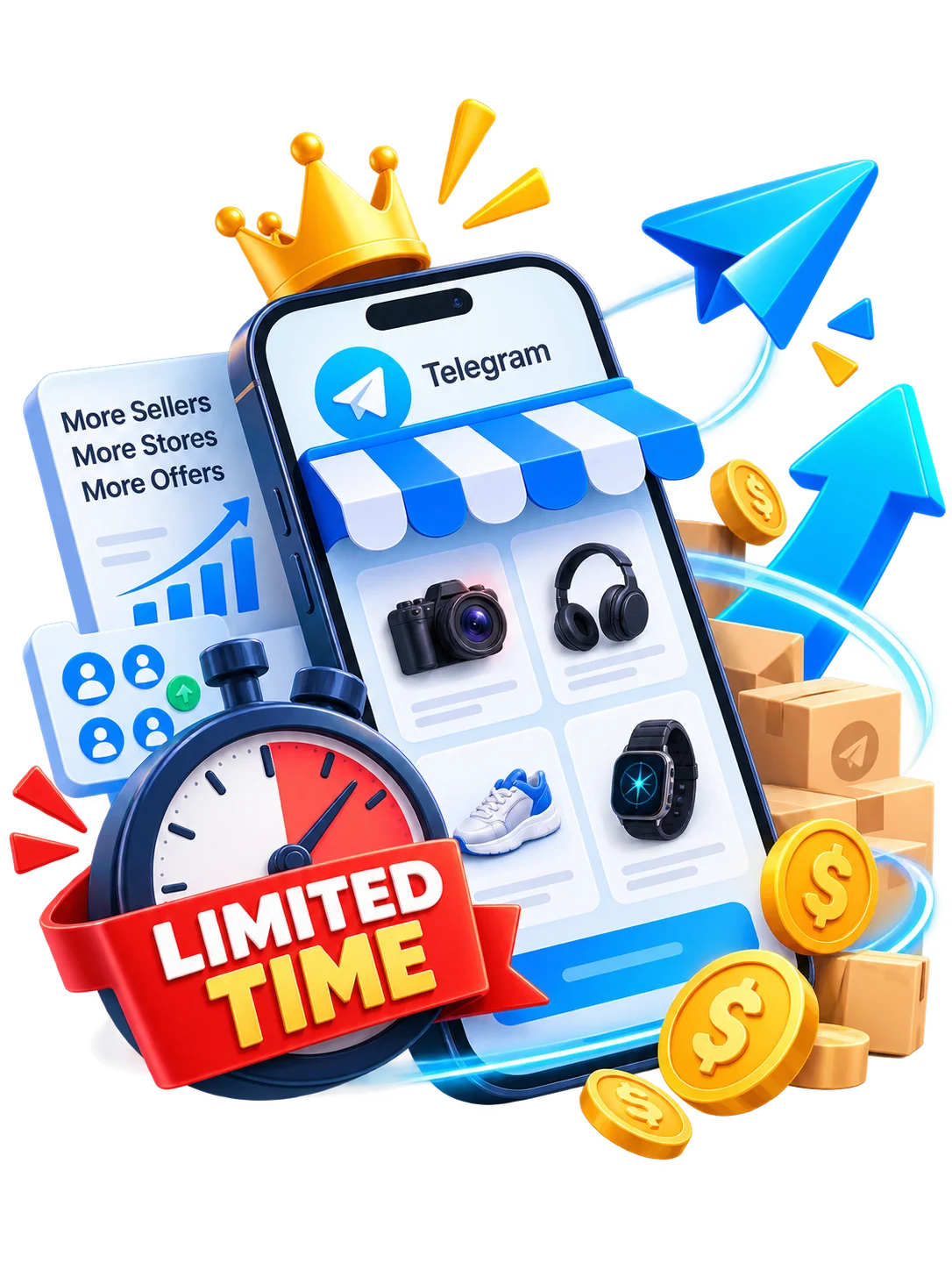 Phone showing a Telegram store with a limited time badge