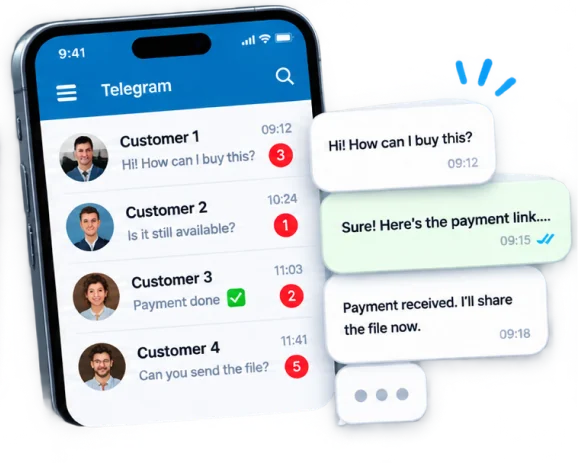Telegram inbox full of unanswered buyer messages